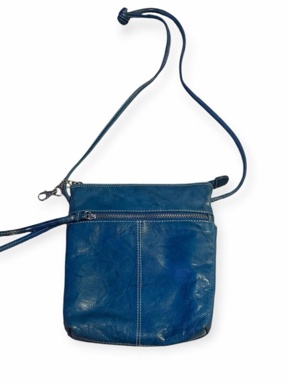 ILI NEW YORK Teal Blue Genuine Leather Zip Crossbody Purse